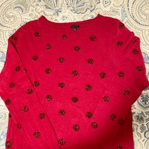 Talbots red polka dot (sparkly) sweater, sz Lg.  Wore only twice.